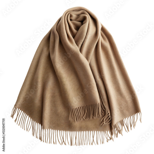 A Luxurious Wool Poncho in Soft Beige Isolated on Transparent Background