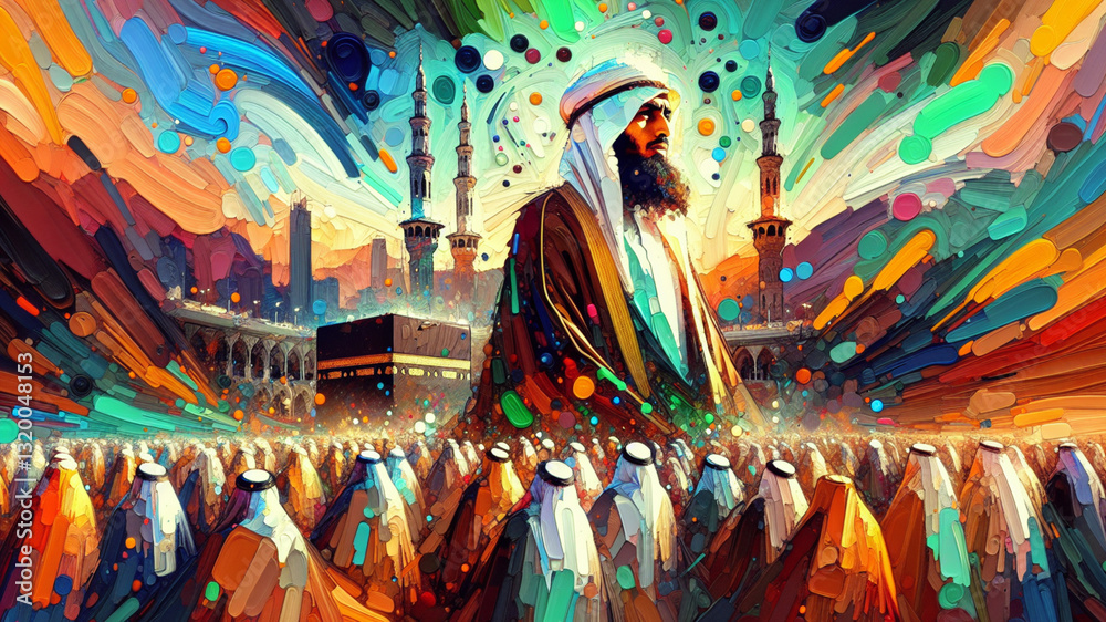 Fototapeta premium Islamic abstract art, acrylic painting