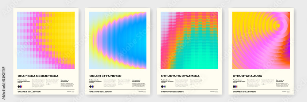 Reeded glass and color gradient for trendy Y2K design posters. Vector modern color gradient background with fractal glass displacement effect of 3D reeded or ribbed glass morphism texture