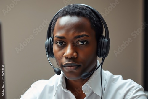 Professional Customer Service Representative with Headset in Modern Office Setting