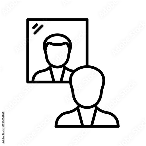Men look to mirror Icon. Symbol isolated white background. vector illustration. color editable.