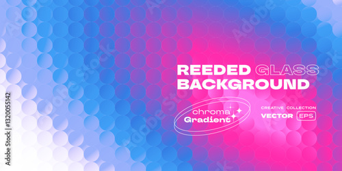 Reeded glass background with ribbed texture or displacement glassmorphism effect. Vector 3D ribbed glass background with color gradient for trendy Y2K glass morphism design