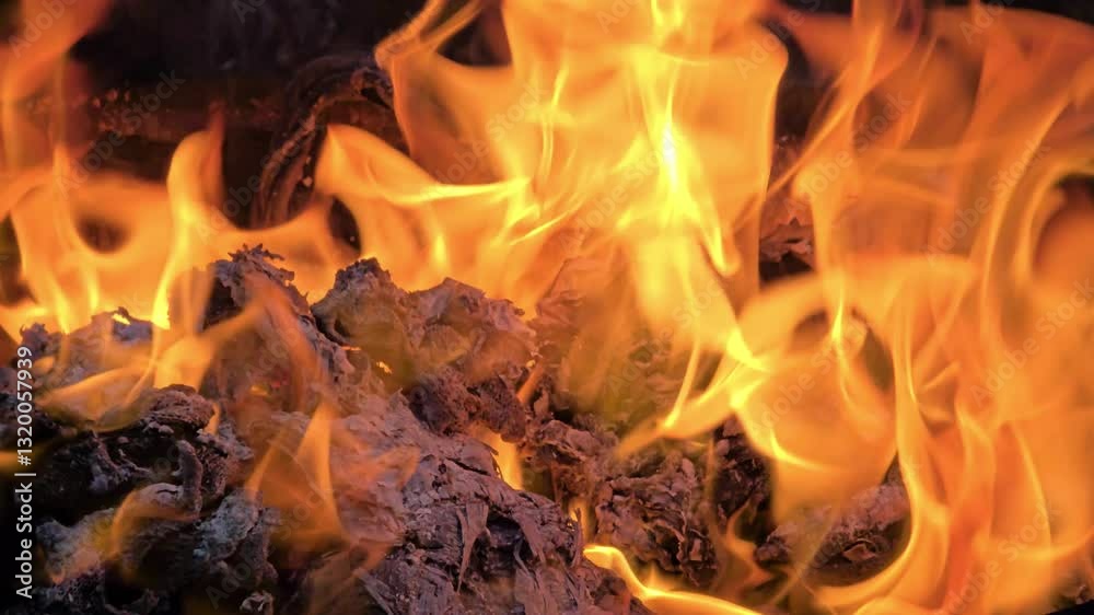 close-up of flames in the dark. blazing fire on a black background close-up of flames in the dark. blazing fire on a black background