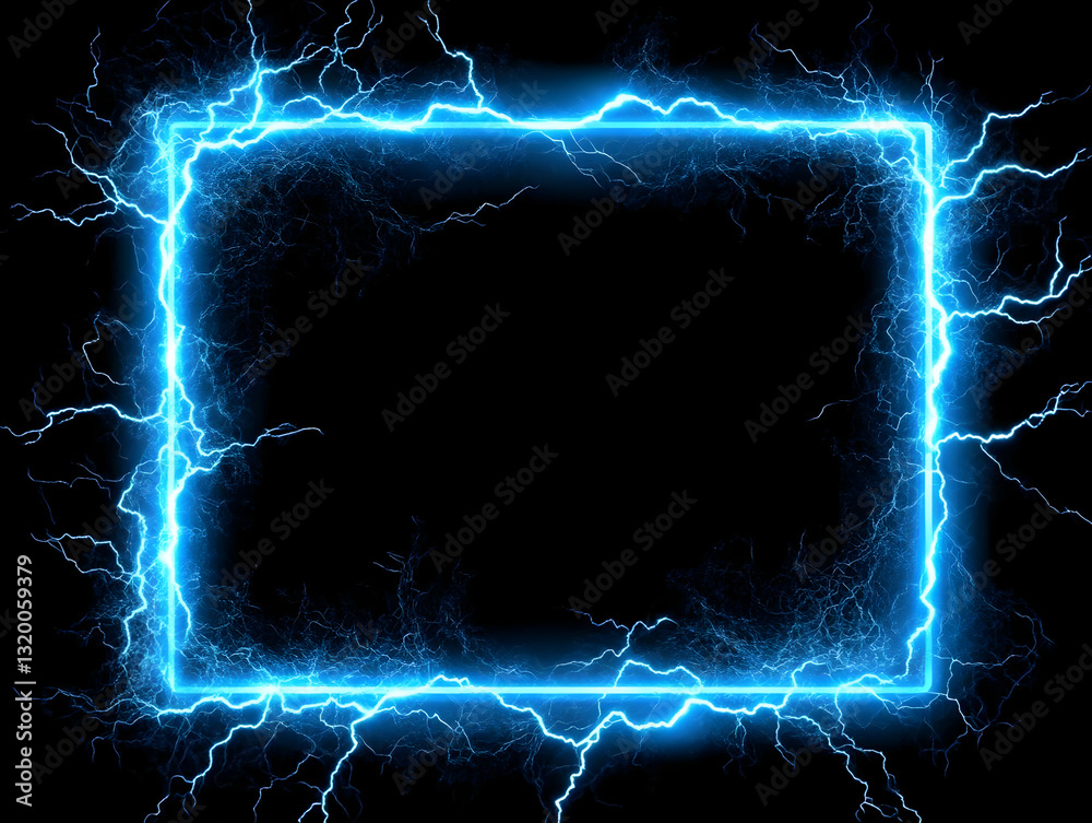Abstract Blue Electric Lightning Square Frame Background Illustration
