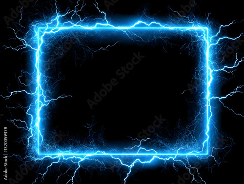 Obraz na płótnie Abstract Blue Electric Lightning Square Frame Background Illustration w salonie