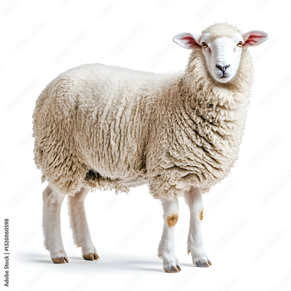 Fototapeta premium A sheep standing proudly on a white background symbolizing dairy farming and livestock in agriculture