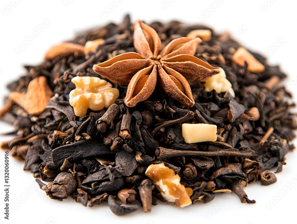Obraz premium Delicious pile of rich dark chocolate and crunchy nuts artfully arranged on a clean white background for gourmet appeal