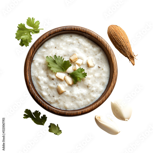 Bowl of Rice with Peanuts and Parsley Isolated on Transparent Background