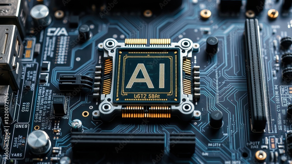 Fototapeta premium Close-Up of Circuit Board with AI Microchip Technology Detail
