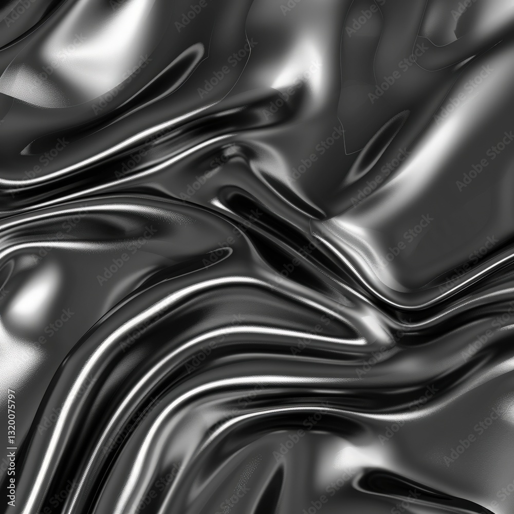 Fototapeta premium Dark, glossy fabric folds; abstract background; design texture