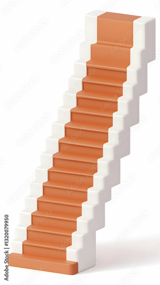 3D Render of Modern Orange and White Staircase Ascending, Illustrating Progress and Achievement, Clean Minimalist Design. 3D Render of Modern Orange and White Staircase Ascending, Illustrating Progress and Achievement, Clean Minimalist Design.