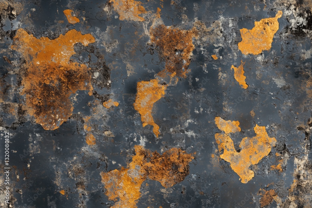 Seamless Ferrous Metal textured surface featuring a mix of dark gray and rusty orange patches, resembling weathered metal or stone. The background is predominantly dark with irregular shapes. Seamless Ferrous Metal textured surface featuring a mix of dark gray and rusty orange patches, resembling weathered metal or stone. The background is predominantly dark with irregular shapes.