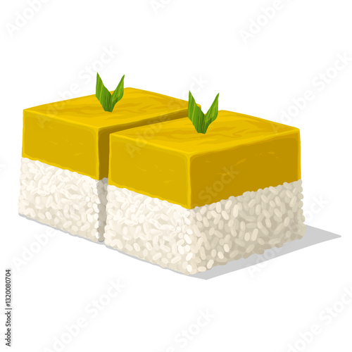 Traditional Kuih Talam Seri Muka Durian with Creamy Coconut Glutinous Rice and Rich Durian Custard