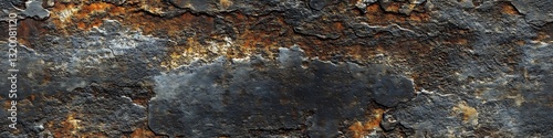 Seamless Ferrous Metal weathered and rusted metal surface, showcasing various textures and colors including dark gray, orange, and brown hues. The surface appears rough and aged.