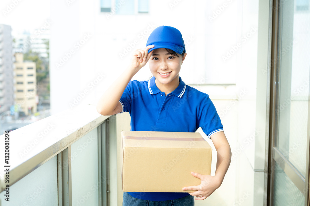 荷物を届ける宅配便の女性ドライバー 荷物を届ける宅配便の女性ドライバー