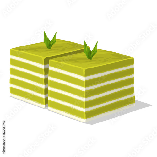 Traditional Kuih Lapis Pandan with Soft and Chewy Fragrant Pandan Layers