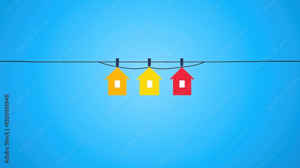 Illustration of Colorful Energy Efficient Smart Homes on a Blue Background Illustration of Colorful Energy Efficient Smart Homes on a Blue Background