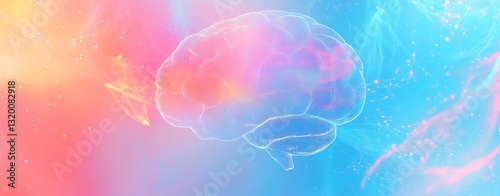 Wallpaper Mural Colorful Digital Brain with Abstract Background in Pink and Blue Torontodigital.ca