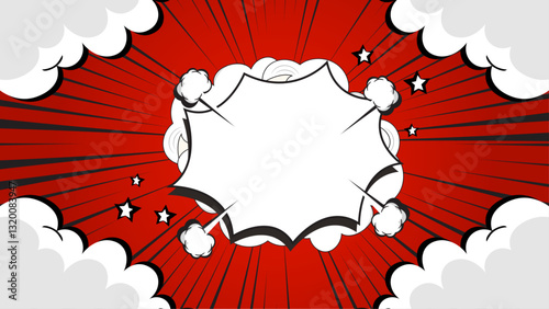 A vibrant red burst design with clouds, perfect for comic-themed graphics and promotional materials.