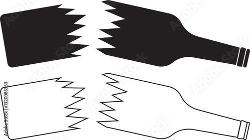 outline silhouette broken bottle icon set