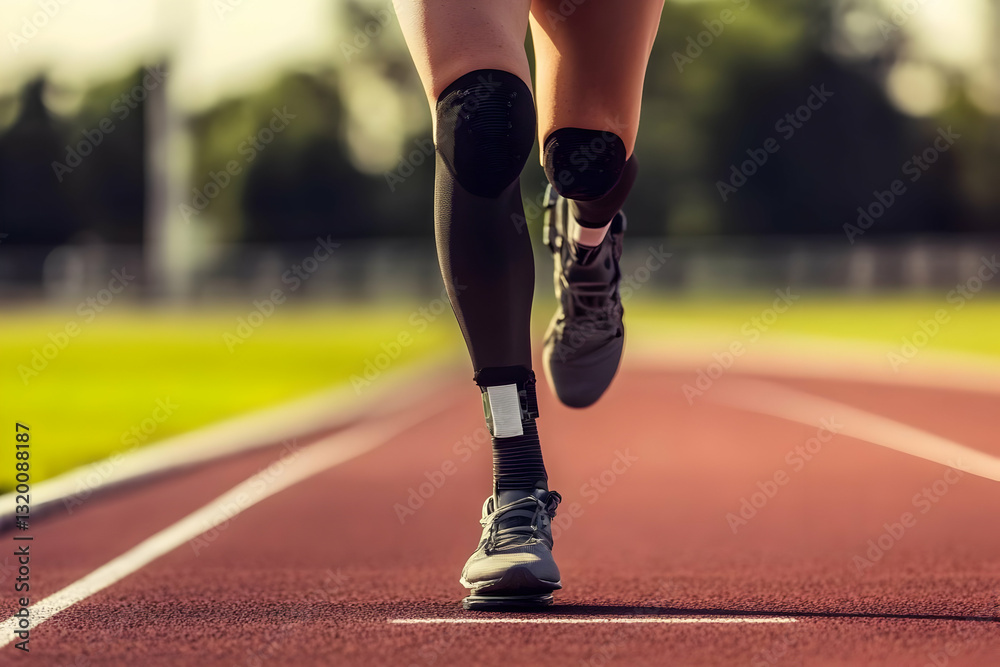 Amputee Athlete Runs on Track, showcasing Perseverance and Determination in Sports. Amputee Athlete Runs on Track, showcasing Perseverance and Determination in Sports.