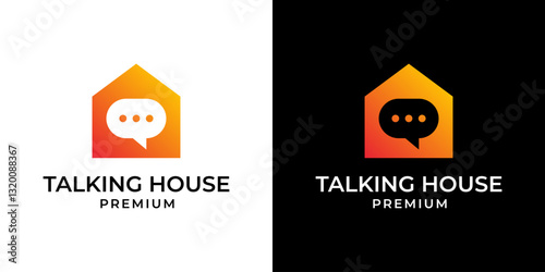 House home chat logo design vector illustration template. Modern minimalist house logo with chat or talk symbol illustration. Vector logo design of home, house, chat, talk, conversation, real estate.