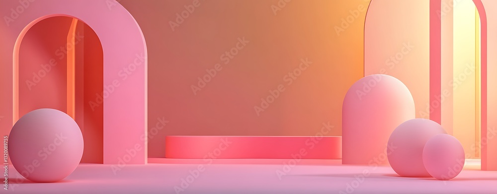 Abstract Pink Geometric Composition with Soft Shapes and Curved Lines Abstract Pink Geometric Composition with Soft Shapes and Curved Lines