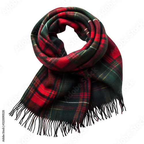 Red and Green Plaid Tartan Scarf Isolated on Transparent Background