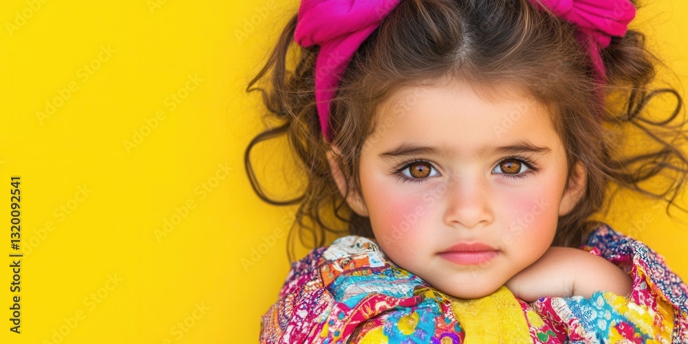 A young girl wearing a pink headband and a yellow dress A young girl wearing a pink headband and a yellow dress