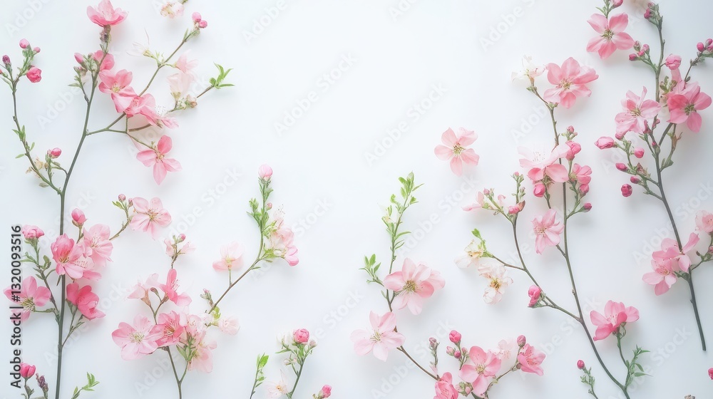 Fototapeta premium Delicate pink or peach blossoms against a white gray background