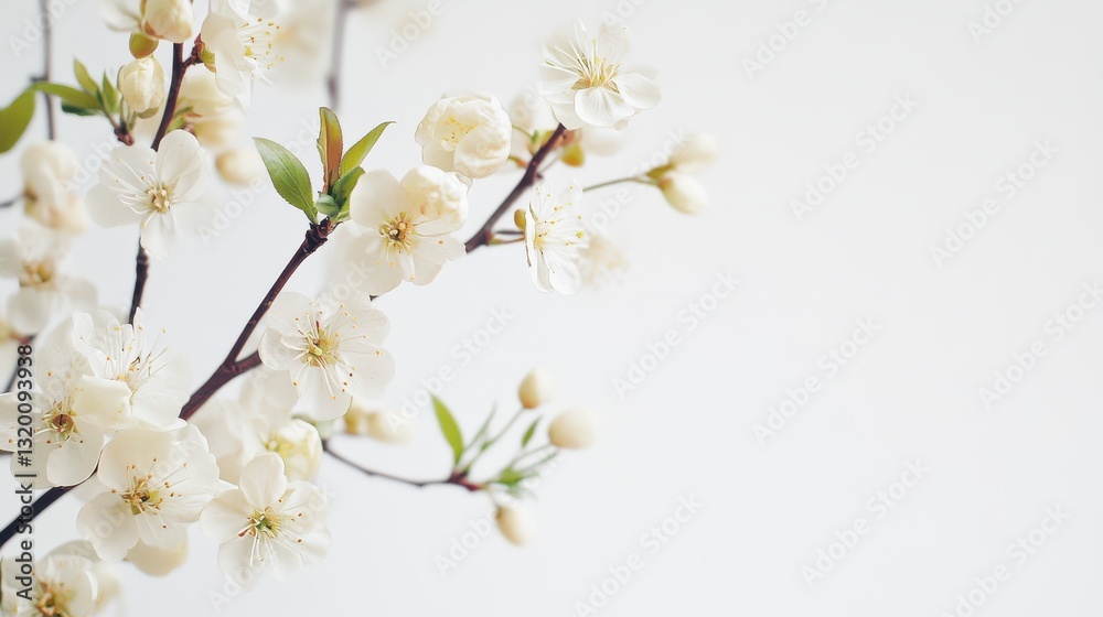 Delicate cherry blossoms in the corner of a white gray background Delicate cherry blossoms in the corner of a white gray background