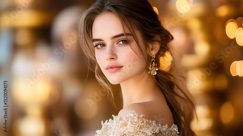 Elegant Woman Portrait Golden Light Studio Shot
