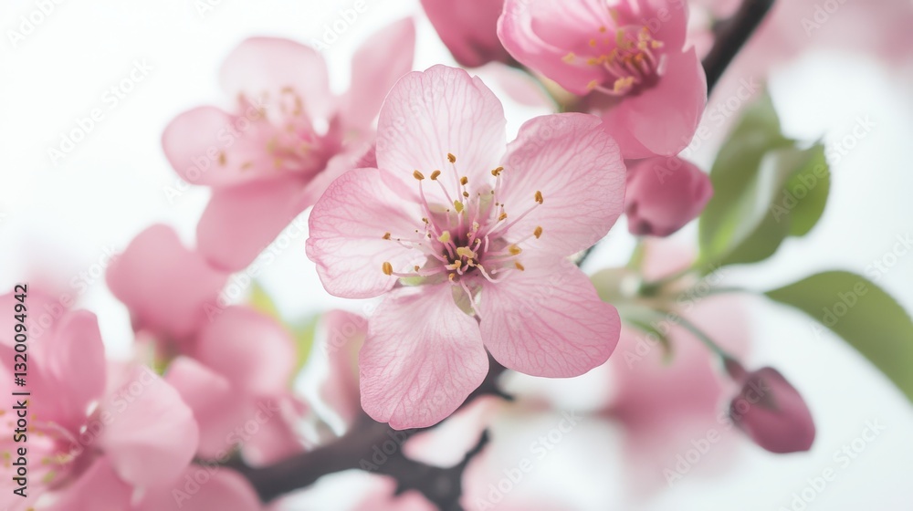 Naklejka premium Delicate pink or peach blossoms against a white gray background