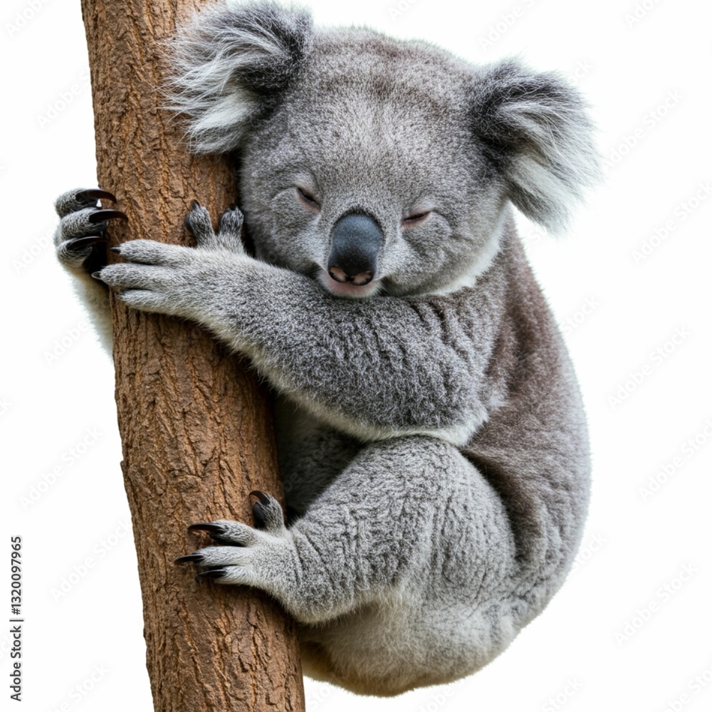 Naklejka premium Charming Koala Gazing at the Camera While Clutching a Tree