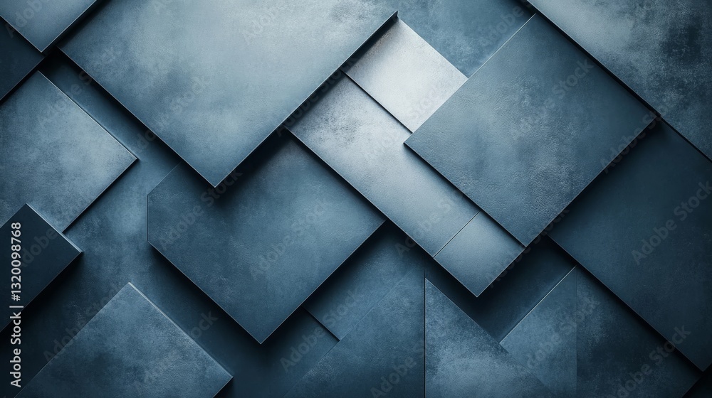 Obraz premium Overlapping square and angular shapes in varying shades of blue
