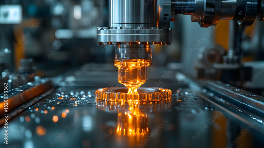 Automated Cnc Milling Machine Cutting Metal with Sparks in Industrial Manufacturing Plant Producing Metal Parts in Blue and Orange Hues Automated Cnc Milling Machine Cutting Metal with Sparks in Industrial Manufacturing Plant Producing Metal Parts in Blue and Orange Hues
