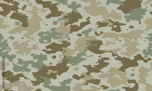 Camouflage seamless pattern. Trendy style camo, repeat print. Vector illustration. Khaki gray texture, military army green hunting print