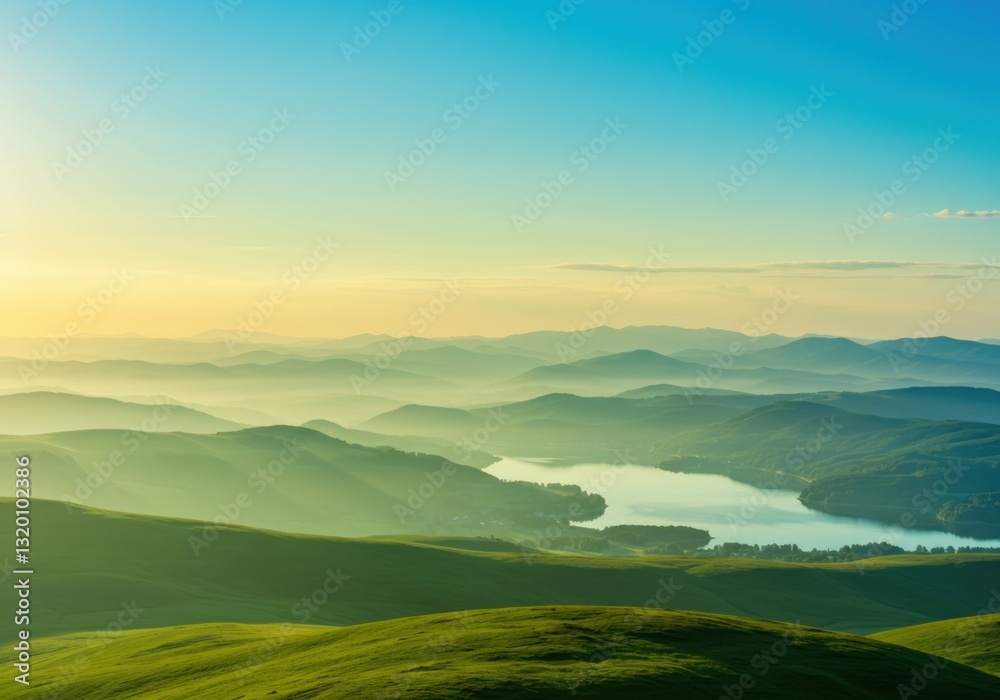 Fototapeta premium Sunrise Over Green Hills