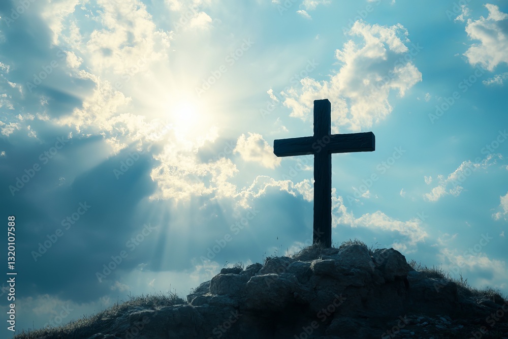 Fototapeta premium Holy Cross: Symbol of Faith, Sacrifice, and Resurrection. A powerful and evocative image representing Christian belief, hope, and the eternal life 