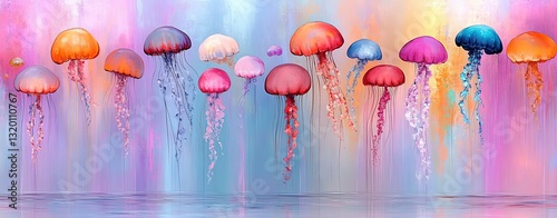 Wallpaper Mural Colorful Jellyfish in a Dreamlike Ocean Background Representing Tranquility and Beauty in a Relaxing Underwater Scene Torontodigital.ca