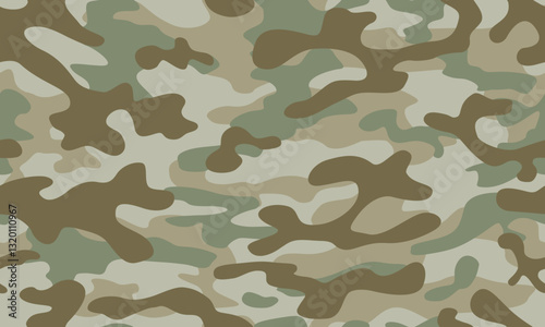 Camouflage seamless pattern. Trendy style camo, repeat print. Vector illustration. Khaki texture, military army green and gray hunting