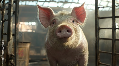 Closeup of a Pig in a Rustic Barn