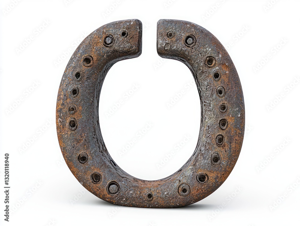 Rusty Horseshoe on White Background Hyperrealistic Artwork Minimalist Composition Rusty Horseshoe on White Background Hyperrealistic Artwork Minimalist Composition
