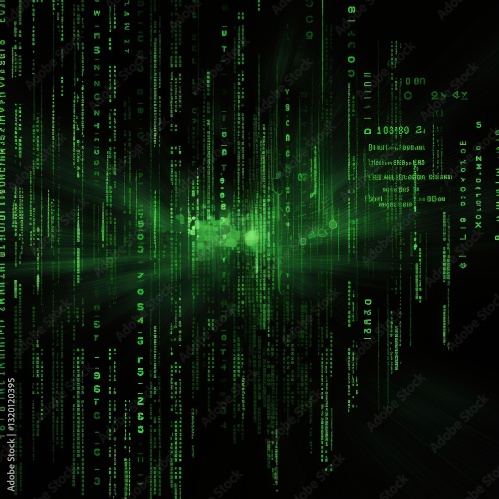 Green digital rain, data stream, futuristic background, abstract technology Green digital rain, data stream, futuristic background, abstract technology