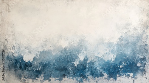 A textured abstract artwork featuring shades of blue and white