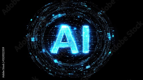 Captivating Banner Showcasing Glowing AI in Futuristic Design with Digital Elements and Vibrant Colors