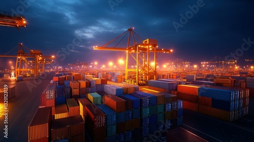 Wallpaper Mural An illuminated harbor full of cargo containers and cranes at night Torontodigital.ca