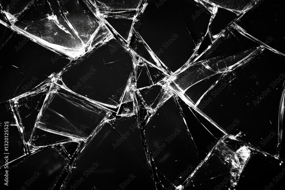 A monochrome image depicting shattered glass. A monochrome image depicting shattered glass.
