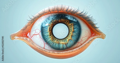 Hyperrealistic Anatomical Cross-Section of Human Eye with Artificial Lens and Cataract Details