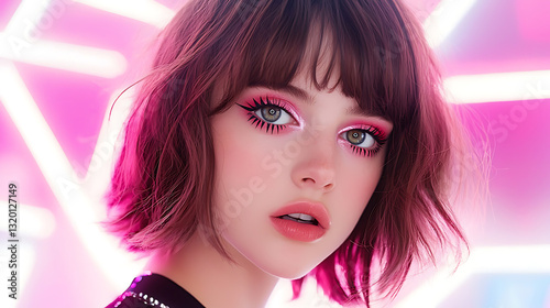 Vibrant fashion portrait studio photography neon environment close-up colorful makeup inspiration